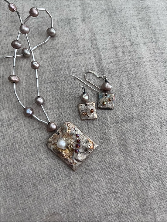 Jewelry - Pearl Accent Silver-Tone Pendant Necklace & Earrings Set